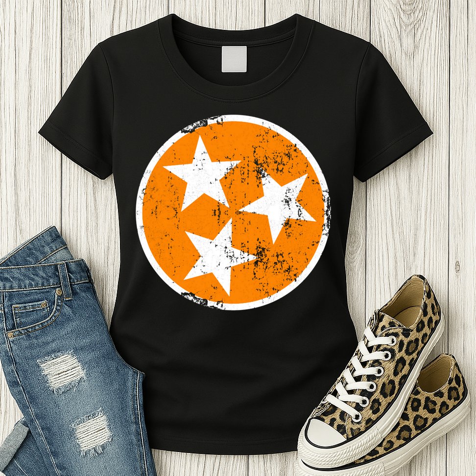 Distressed 3 Star Tn State Orange And White Tennessee Flag Womens T-Shirt