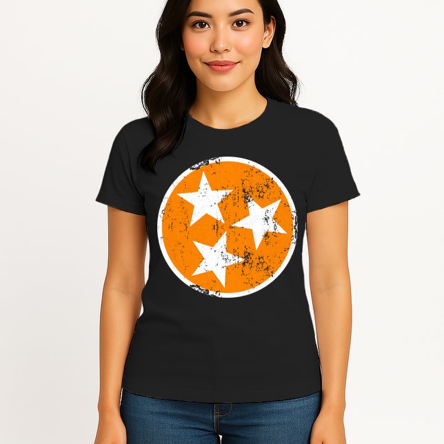 Distressed 3 Star Tn State Orange And White Tennessee Flag Womens T-Shirt