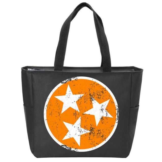 Distressed 3 Star Tn State Orange And White Tennessee Flag Zip Tote Bag