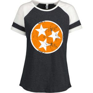 Distressed 3 Star Tn State Orange And White Tennessee Flag Enza Ladies Jersey Colorblock Tee