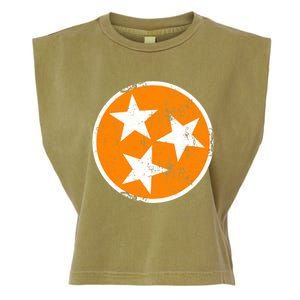 Distressed 3 Star Tn State Orange And White Tennessee Flag Garment-Dyed Women's Muscle Tee