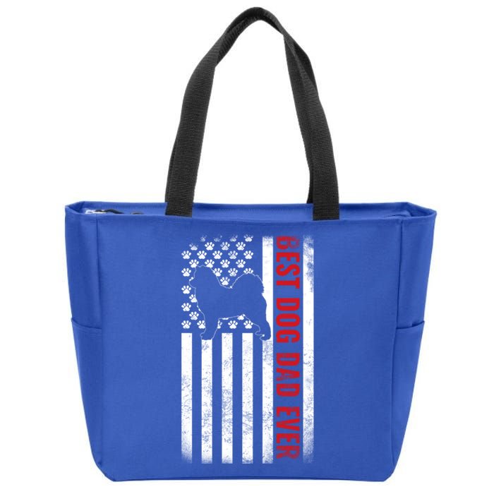 Dogs 365 Samoyed Best Dog Dad Ever American Flag Gift Zip Tote Bag