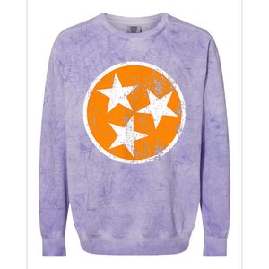 Distressed 3 Star Tn State Orange And White Tennessee Flag Colorblast Crewneck Sweatshirt