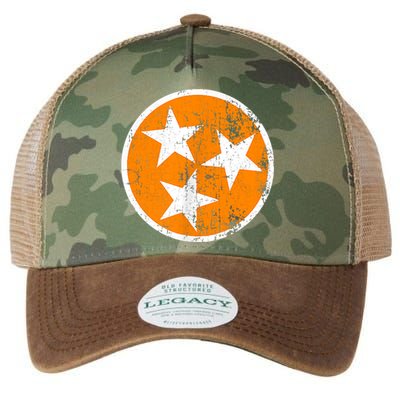 Distressed 3 Star Tn State Orange And White Tennessee Flag Legacy Tie Dye Trucker Hat