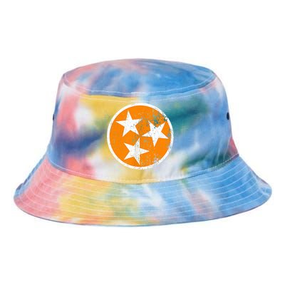 Distressed 3 Star Tn State Orange And White Tennessee Flag Tie Dye Newport Bucket Hat