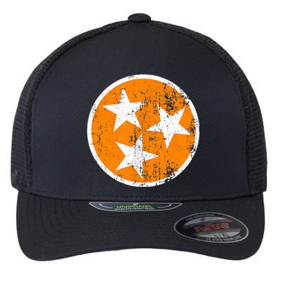 Distressed 3 Star Tn State Orange And White Tennessee Flag Flexfit Unipanel Trucker Cap