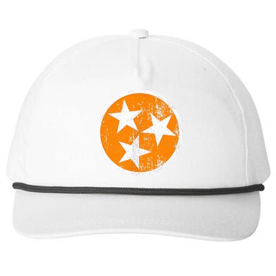 Distressed 3 Star Tn State Orange And White Tennessee Flag Snapback Five-Panel Rope Hat