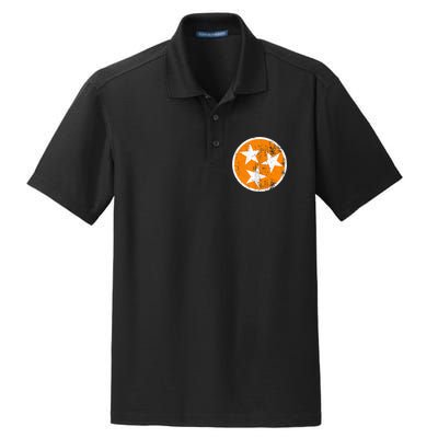 Distressed 3 Star Tn State Orange And White Tennessee Flag Dry Zone Grid Polo