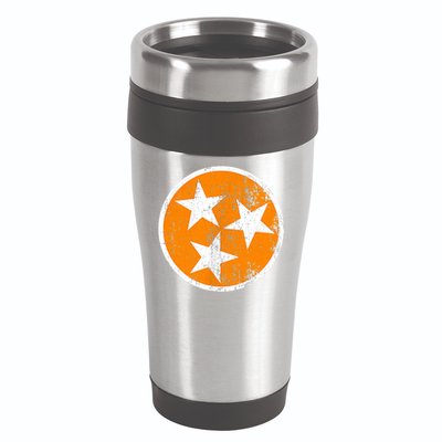 Distressed 3 Star Tn State Orange And White Tennessee Flag 16oz Travel Tumbler