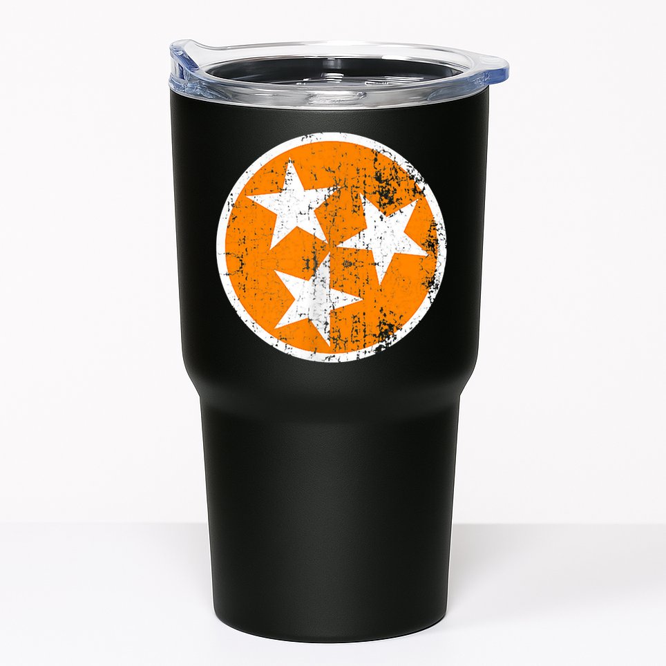 Distressed 3 Star Tn State Orange And White Tennessee Flag Tumbler