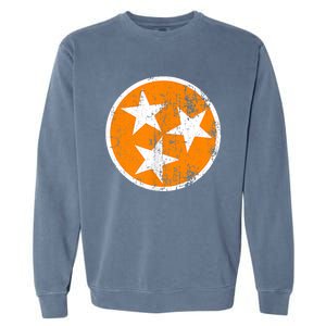 Distressed 3 Star Tn State Orange And White Tennessee Flag Garment-Dyed Sweatshirt