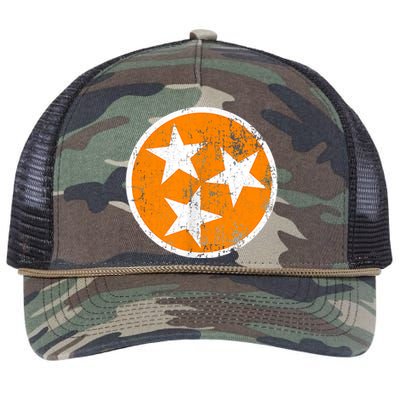 Distressed 3 Star Tn State Orange And White Tennessee Flag Retro Rope Trucker Hat Cap