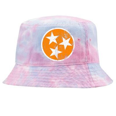 Distressed 3 Star Tn State Orange And White Tennessee Flag Tie-Dyed Bucket Hat