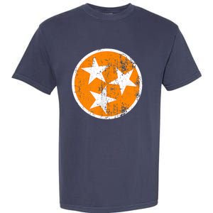 Distressed 3 Star Tn State Orange And White Tennessee Flag Garment-Dyed Heavyweight T-Shirt