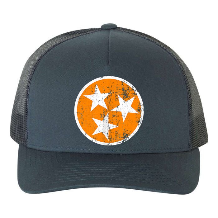 Distressed 3 Star Tn State Orange And White Tennessee Flag Yupoong Adult 5-Panel Trucker Hat