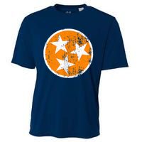 Distressed 3 Star Tn State Orange And White Tennessee Flag Cooling Performance Crew T-Shirt