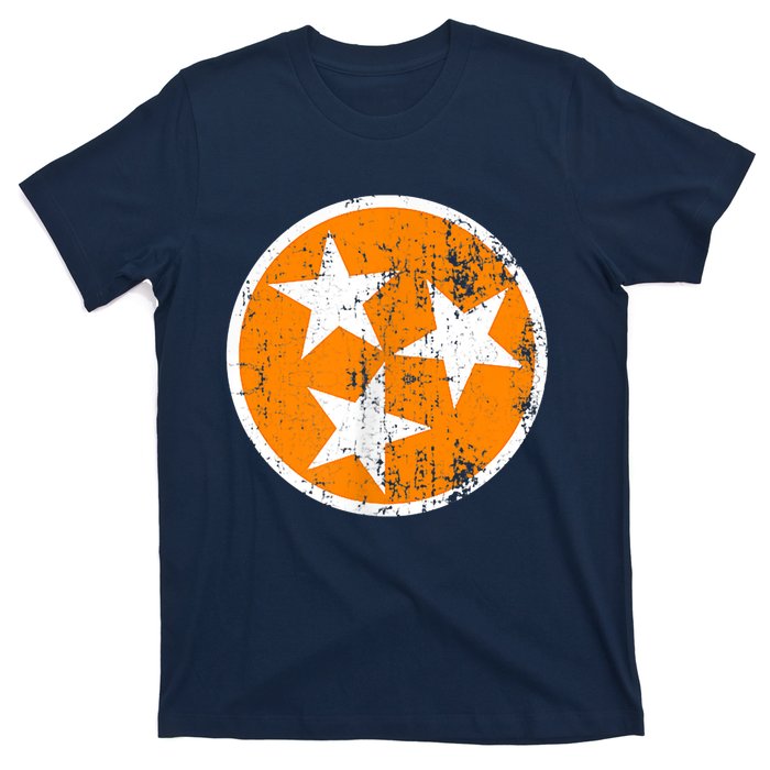 Distressed 3 Star Tn State Orange And White Tennessee Flag T-Shirt