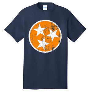 Distressed 3 Star Tn State Orange And White Tennessee Flag Tall T-Shirt