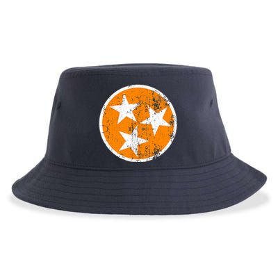 Distressed 3 Star Tn State Orange And White Tennessee Flag Sustainable Bucket Hat