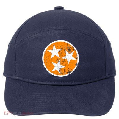 Distressed 3 Star Tn State Orange And White Tennessee Flag 7-Panel Snapback Hat