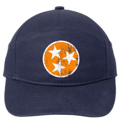 Distressed 3 Star Tn State Orange And White Tennessee Flag 7-Panel Snapback Hat