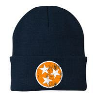 Distressed 3 Star Tn State Orange And White Tennessee Flag Knit Cap Winter Beanie