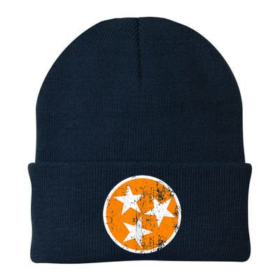 Distressed 3 Star Tn State Orange And White Tennessee Flag Knit Cap Winter Beanie