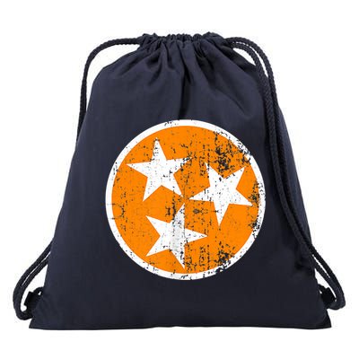 Distressed 3 Star Tn State Orange And White Tennessee Flag Drawstring Bag