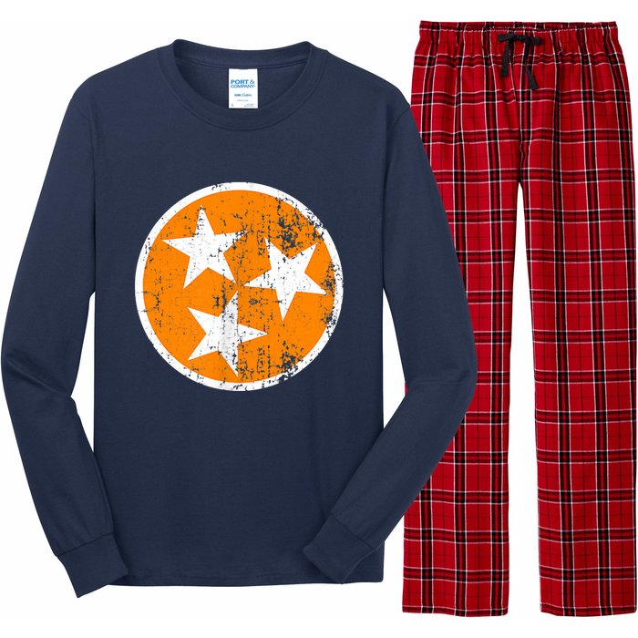 Distressed 3 Star Tn State Orange And White Tennessee Flag Long Sleeve Pajama Set