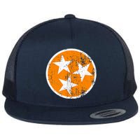 Distressed 3 Star Tn State Orange And White Tennessee Flag Flat Bill Trucker Hat