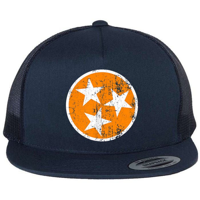 Distressed 3 Star Tn State Orange And White Tennessee Flag Flat Bill Trucker Hat