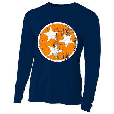 Distressed 3 Star Tn State Orange And White Tennessee Flag Cooling Performance Long Sleeve Crew