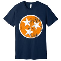 Distressed 3 Star Tn State Orange And White Tennessee Flag Premium T-Shirt