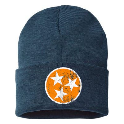 Distressed 3 Star Tn State Orange And White Tennessee Flag Sustainable Knit Beanie