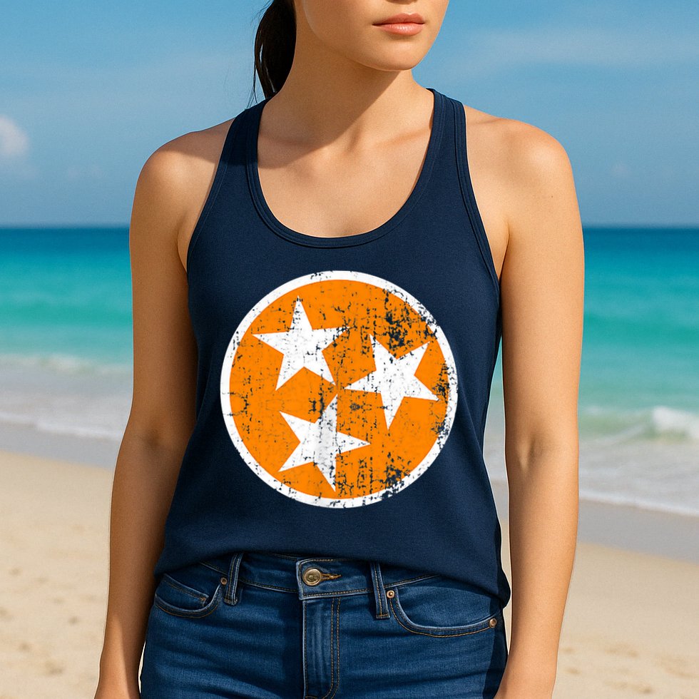 Distressed 3 Star Tn State Orange And White Tennessee Flag Womens Tank Top