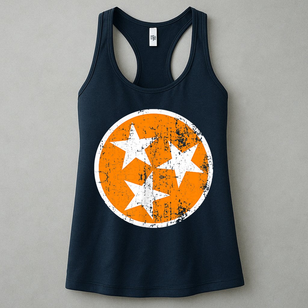 Distressed 3 Star Tn State Orange And White Tennessee Flag Womens Tank Top