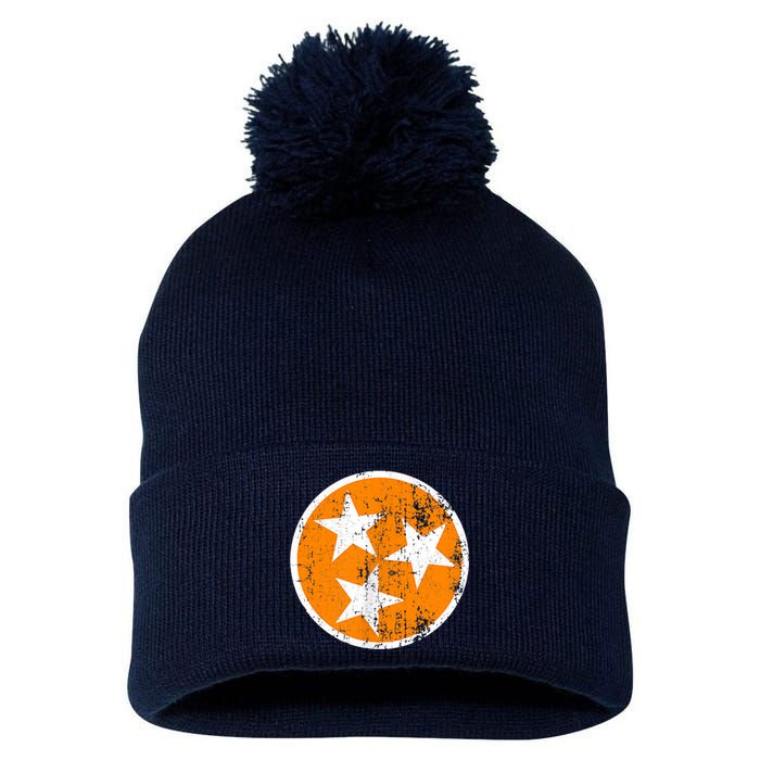 Distressed 3 Star Tn State Orange And White Tennessee Flag Pom Pom 12in Knit Beanie