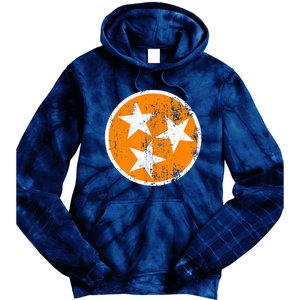 Distressed 3 Star Tn State Orange And White Tennessee Flag Tie Dye Hoodie