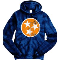 Distressed 3 Star Tn State Orange And White Tennessee Flag Tie Dye Hoodie