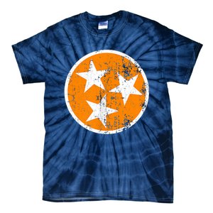 Distressed 3 Star Tn State Orange And White Tennessee Flag Tie-Dye T-Shirt