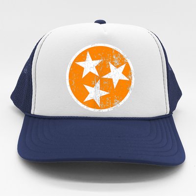 Distressed 3 Star Tn State Orange And White Tennessee Flag Trucker Hat