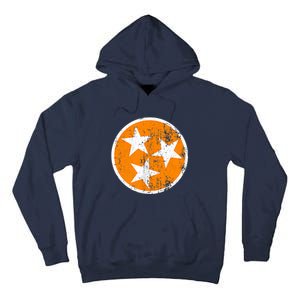 Distressed 3 Star Tn State Orange And White Tennessee Flag Tall Hoodie