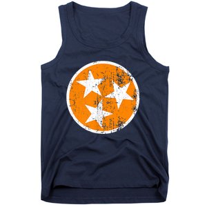 Distressed 3 Star Tn State Orange And White Tennessee Flag Tank Top