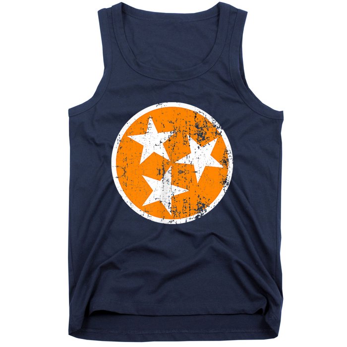 Distressed 3 Star Tn State Orange And White Tennessee Flag Tank Top