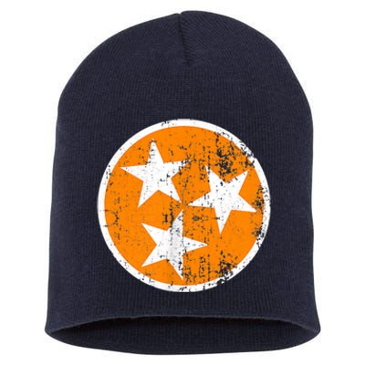 Distressed 3 Star Tn State Orange And White Tennessee Flag Short Acrylic Beanie