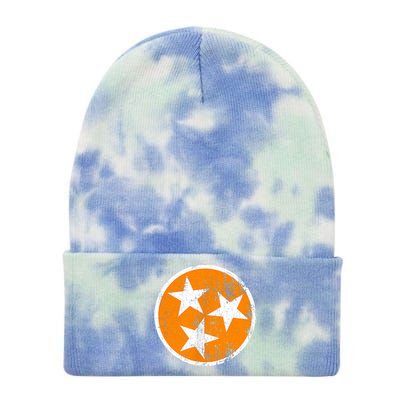 Distressed 3 Star Tn State Orange And White Tennessee Flag Tie Dye 12in Knit Beanie