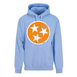 Distressed 3 Star Tn State Orange And White Tennessee Flag Unisex Surf Hoodie