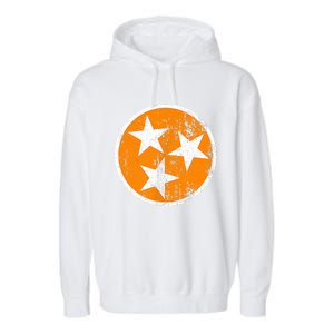 Distressed 3 Star Tn State Orange And White Tennessee Flag Garment-Dyed Fleece Hoodie