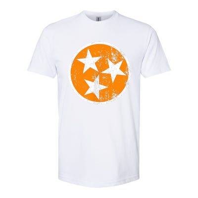 Distressed 3 Star Tn State Orange And White Tennessee Flag Softstyle® CVC T-Shirt