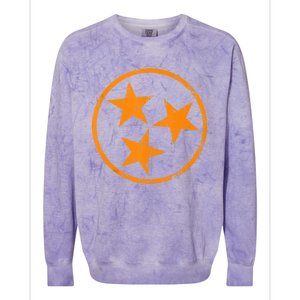 Distressed 3 Star Tn State Orange And White Tennessee Flag Colorblast Crewneck Sweatshirt